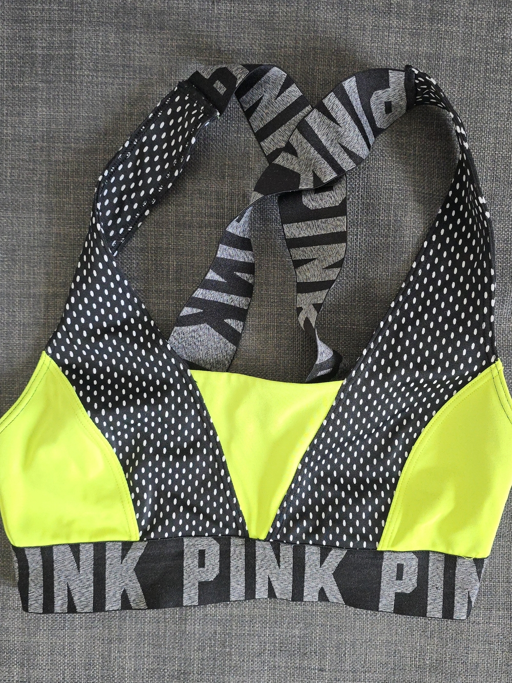 PINK Neon Green & Black Sports Bra